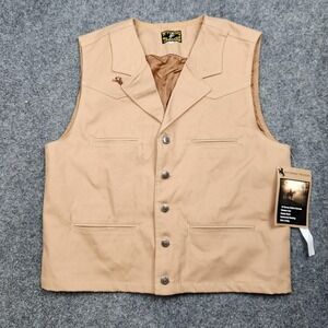 Wyoming Traders Bronco Vest‎ Mens Large Tan Canvas Western Snap Lined Cowboy